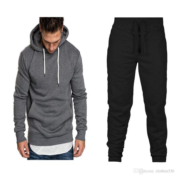 

men's designer solid gray pullover men's hip hop hoodie winter autumn long sleeve fashion two-piece set s-3xl, Black