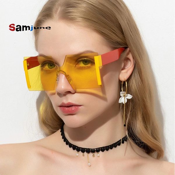 

samjune fashion trendy frameless one piece sunglasses women 2020 ocean lens sun glasses vintage square shade ladies, White;black