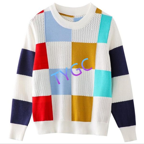 

sweater fleece woollen sweater knit woolly shirt contrast color pullover ladies long sleeve crew-neck plaid panelled blouse, White;black