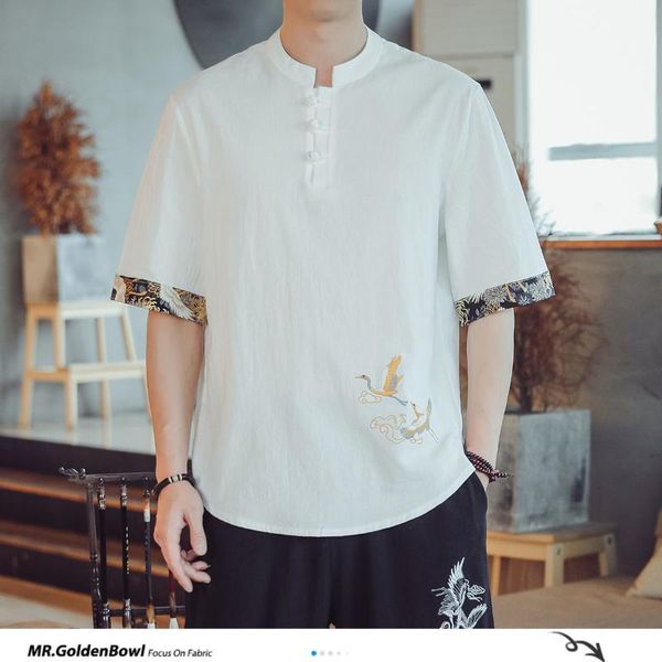 

mrgoldenbowl 2020 man casual chinese style embroidery t-shirt men's large size short sleeve t-shirt male o-neck loose clothes, White;black