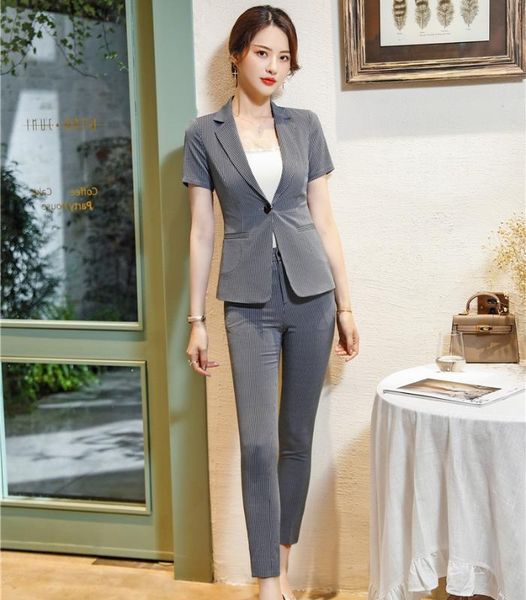 

summer formal ladies pant suits for women business suits work dark grey blazer and jacket sets office uniform styles, White