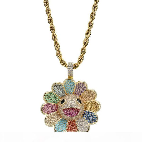 

мураками такаши подсолнечника ожерелье циркон красочные цветы вращаемые хип-хоп подвески горячей продажи 4 цвета, Silver