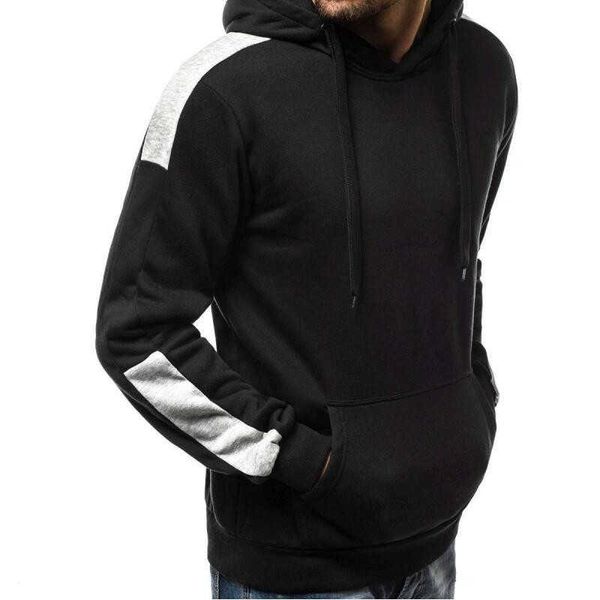 

2020 new sports men's stitching contrast sweater fashion european and american sweater hoodie, Black