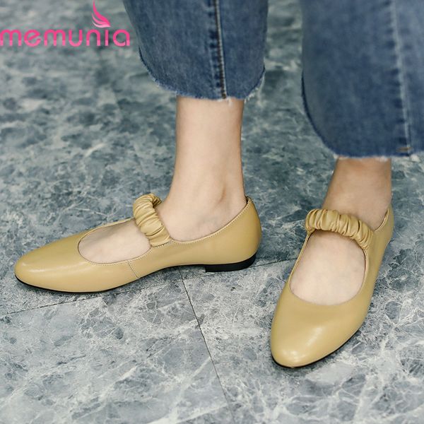 

memunia 2020 new arrival women flats genuine leather comfortable ladies shoes summer solid color casual single shoes, Black