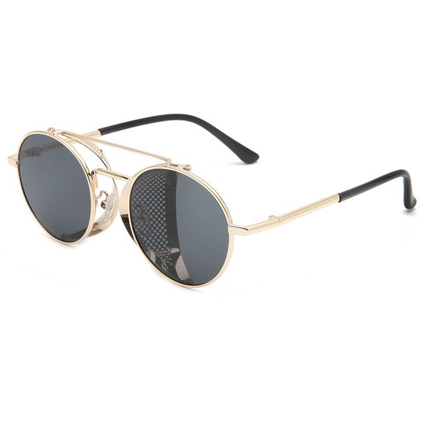 

2020 fashion cool shield punk style side mesh sunglasses vinatge punk brand design sun glasses uv400 men round glasses nx, White;black