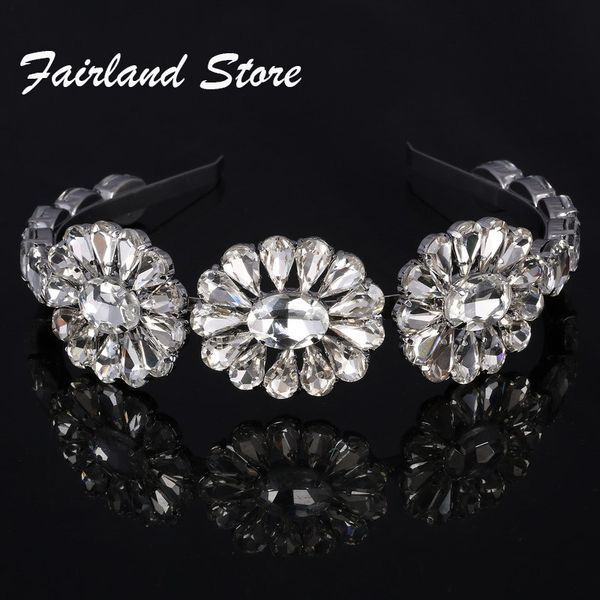 

fairland new luxury baroque fashion handmade personality transparent crystal flower wild geometric headband women party wedding, Golden;silver