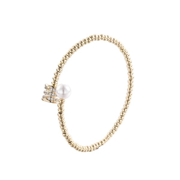 

chran elegant gold color open end imitation pearl bracelets for women adjustable beaded shining crystal bangles jewelry, Black