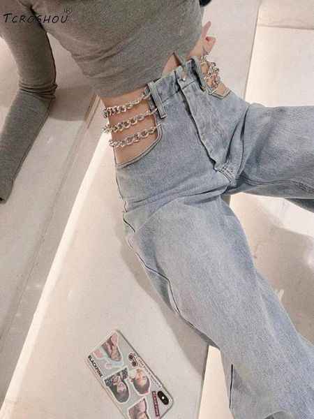 

тяжелое мастерство сшивания цепи полые вытекающей талии потерять широкую ногу джинсы дамы летом новые моды личности, Blue