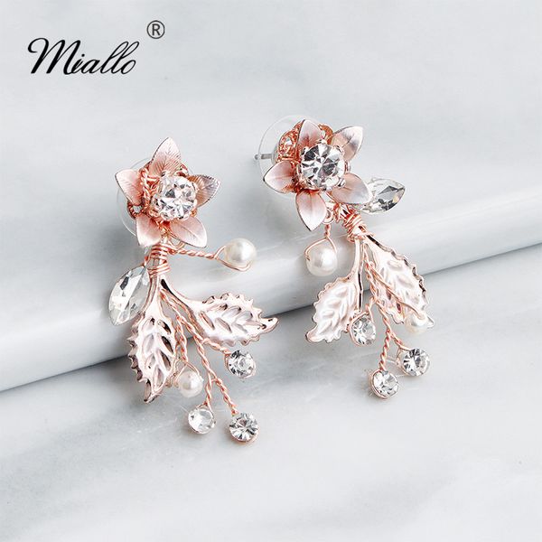 

dangle & chandelier miallo 2021 est rose gold flower bridal earring handmade wedding drop women eardrop for bride bridesmaids, Silver