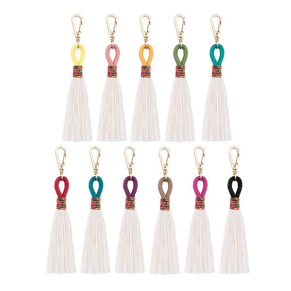 

handmade woven bohemian tassels keychains for women handbag pendant key chain key ring holder bag charms car keychain beads, Silver