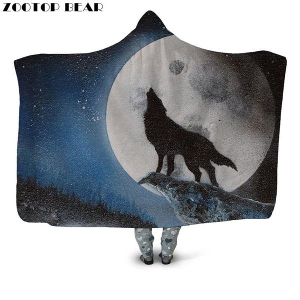 

black head throw hooded blanket anime 3d printing animal wolf fashion plush wearable casual bedding soft office adults picnic