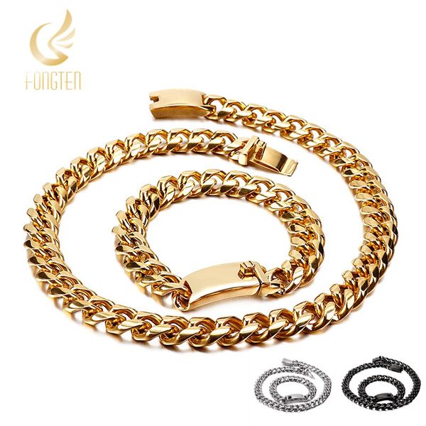 

12mm classic curb cuban chains necklace men stainless steel s/gold/black long heavy chunky link chain necklaces, Silver