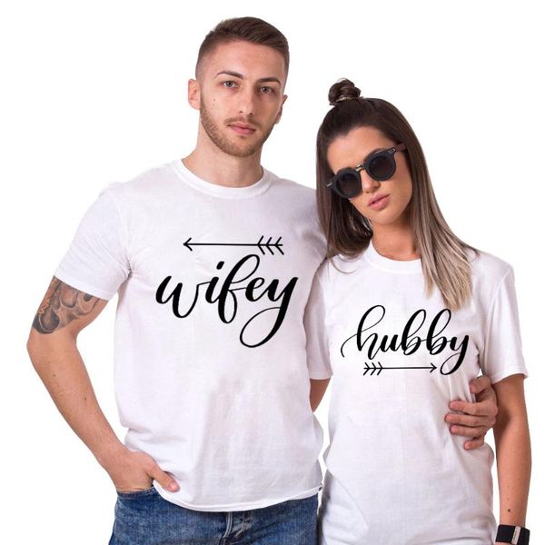 

hubby wifey shirt funny couples t shirt men women his and hers tshirt printed arrow lovers t-shirt cotton streetwear, White