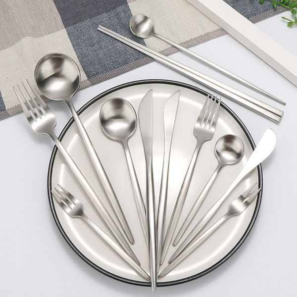 

4pcs/set silver cutlery set flatware set ma304 stainless steel dinnerware portuguese style knife fork spoon dinner