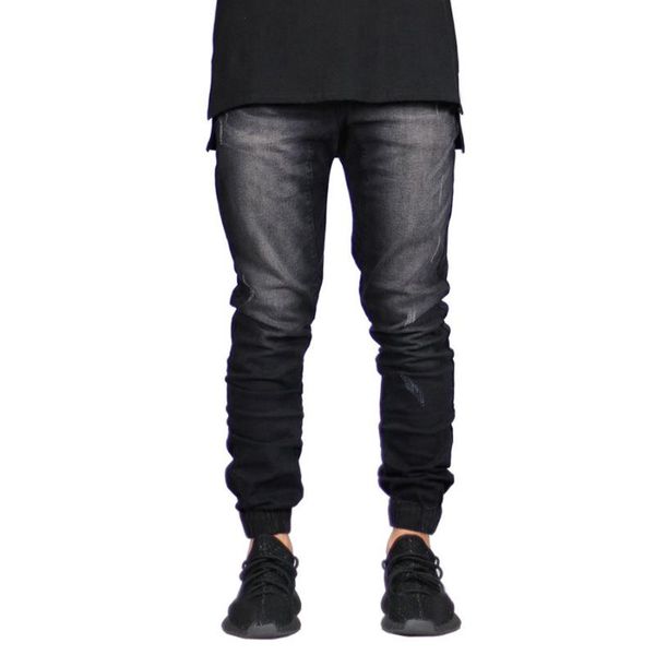 

men's jeans bunch of foot solid color bleached retro distressed denim pencil pants wild, Blue