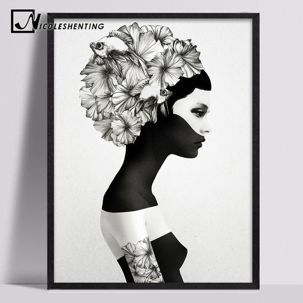 

nordic style girl posters and prints wall art canvas abstarct painting wall picture for living room home decor