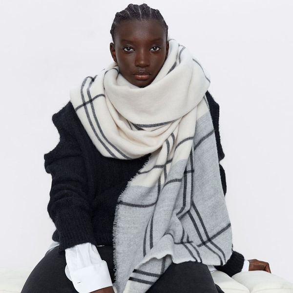 

scarves 2021 arrival check plaid acrylic scarf women winter thick warm imitated cashmere blanket shawl wraps brand bufanda, Blue;gray