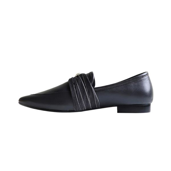 

genuine leather black women shoes pearl butterfly-not loafers shoes new spring round toe flats large size 34