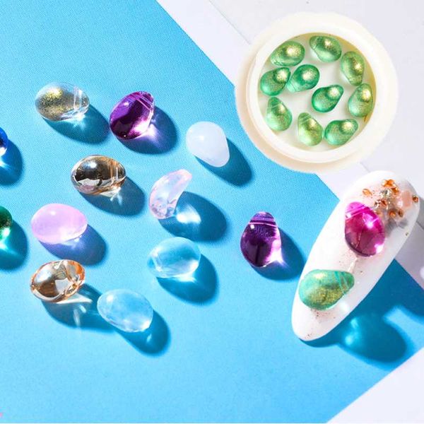 

nail art decorations 10pcs/box teardrop decoration 3d rhinestones crystals accessories for manicure diy glass drilled beads designs, Silver;gold