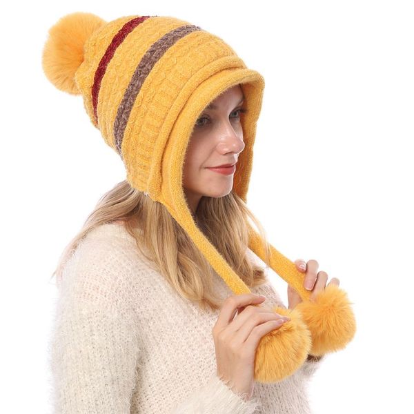 

autumn winter warm knit hats fashion elegant lady women wool hat with hair ball lx9e, Blue;gray