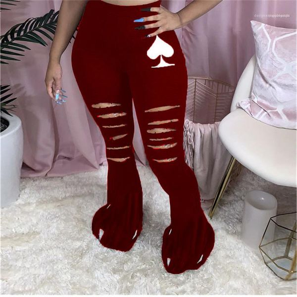 

designer holes flare pants elastic waist casual long slim tassel trousers women high waist regular pants womens, Black;white