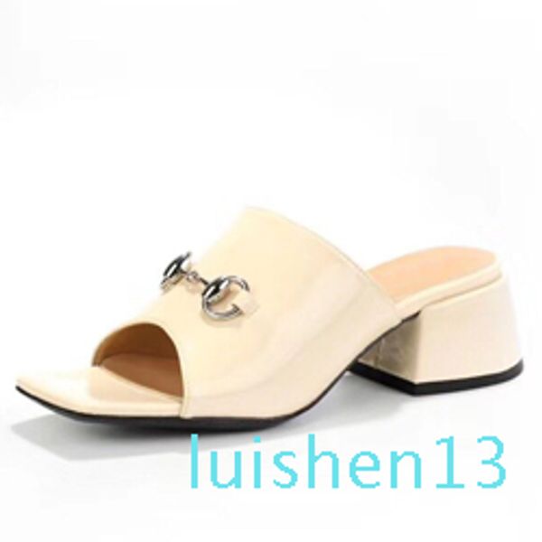 

beach slippers summer designer women shoes coarser heel flops 100% patent leather lady half slipper metal luxury high heeled sandals l13, Black
