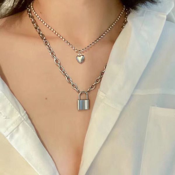 

fashion selling accessories simple multi-element lock heart shape pendant necklace or women fashion party jewelry necklaces, Silver