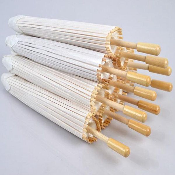 

50pcs/lot new white color long-handle outdoor wedding paper parasols chinese craft umbrellas diameter 23.6 inches