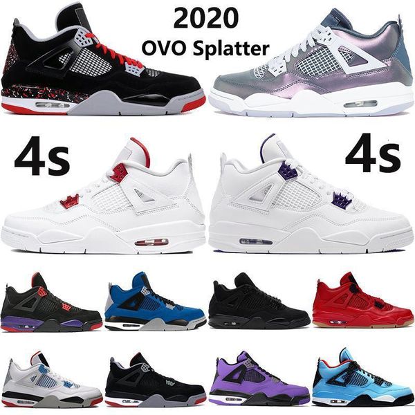 

new 4 ovo splatter 4s jumpman mens basketball shoes metallic purple red monsoon blue encore bred what the men outdoor sneakers chw, Black