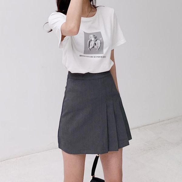 

casual women's high waist mini pleated skirt irregular design frigidity ladies gray a-line skirt female short office lady skirts, Black