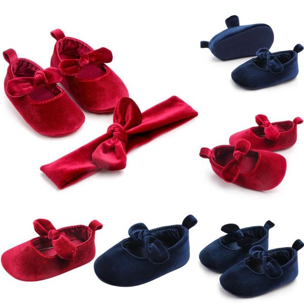 

fashion casual newborn baby kids girls shoes butterfly-knot fashion toddler first walkers soft flat kid shoes+1pc hairband set