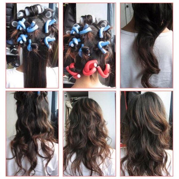 

hair straighteners curlers for women soft rollers curler pearl cotton bagels bendy flexi rods spiral magic curl perms, Black
