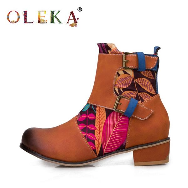 

boots oleka winter women square heel flower round toe for ethnic style western shoes 2021 as247, Black