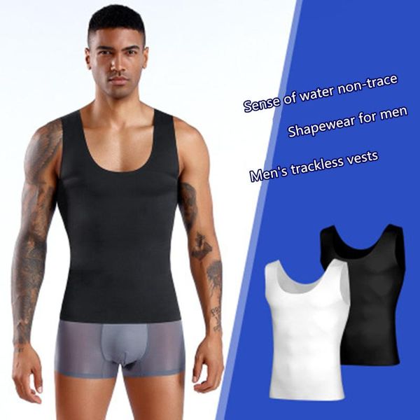 

men's high elasticity breathable strong comfortable singlet tuck in and tuck back toning vest, White;black