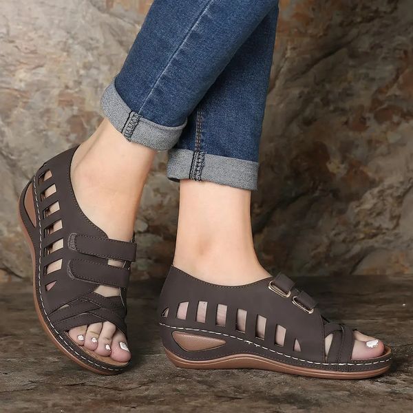 

2020 summer women sandals leather hook handmade ladies shoe comfortable mother sandals woman summer shoes plus size 35-43, Black