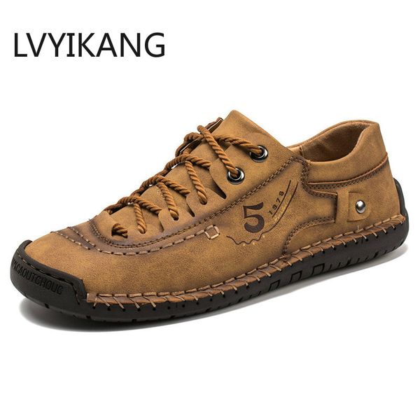 

luxury leather shoes men sneakers trainers lace-up flats driving casual comfort loafers handmade sewing footwear, Black