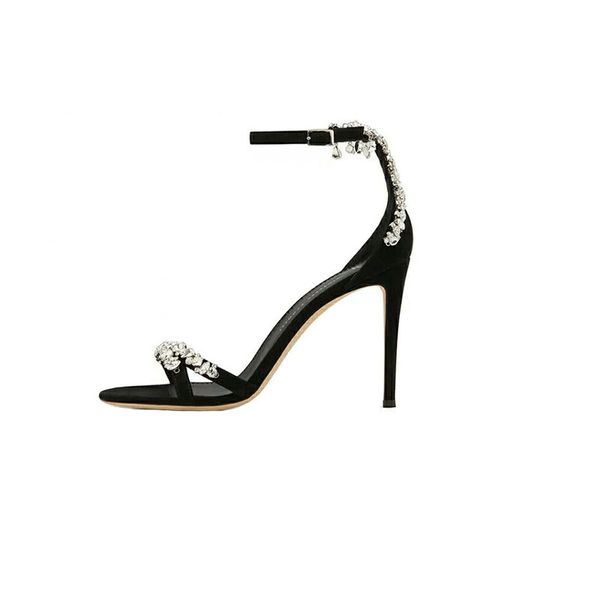 

comely2020 10cm women evening party pumps crystal 8cm cover heels summer shoes elegant one-strap buckle sandals for lady wedding, Black