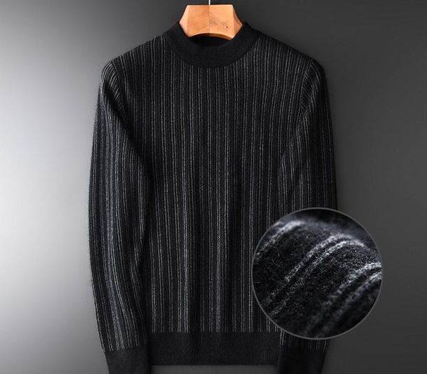 

black sweater men luxury stripe hair and wool thick sweater male autumn and winter slim fit knitted mens, White;black