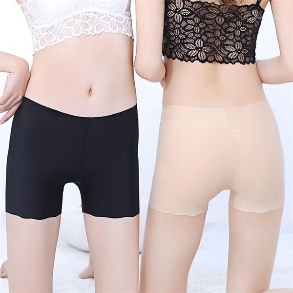 

шелковые бесшовные fit женской solid color трехточечный основывая безопасность штаны ice, Black;pink