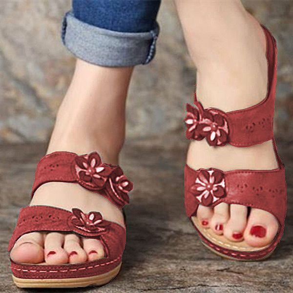 

women's sandals 2020 summer handmade ladies shoes leather floral sandals women flats retro style shoes woman, Black