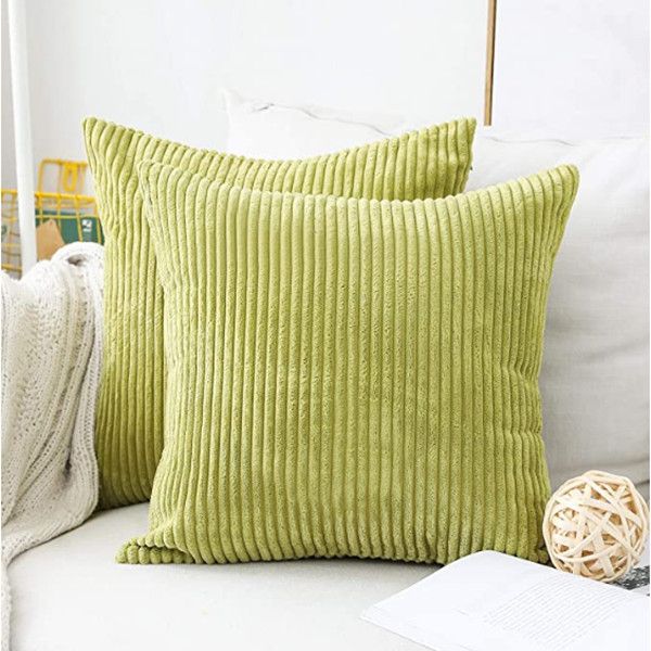 

brilliant decorative pillow covers supersoft striped velvet throw toss pillowcase cushion cover for chair,grass green, (45x45 cm)4pcs