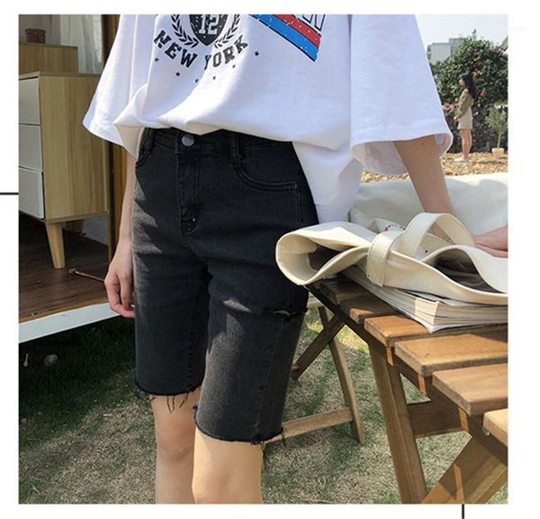 

summer shorts fashion holes regular ladies knee length shorts donna zipper fly short pants designer womens, White;black