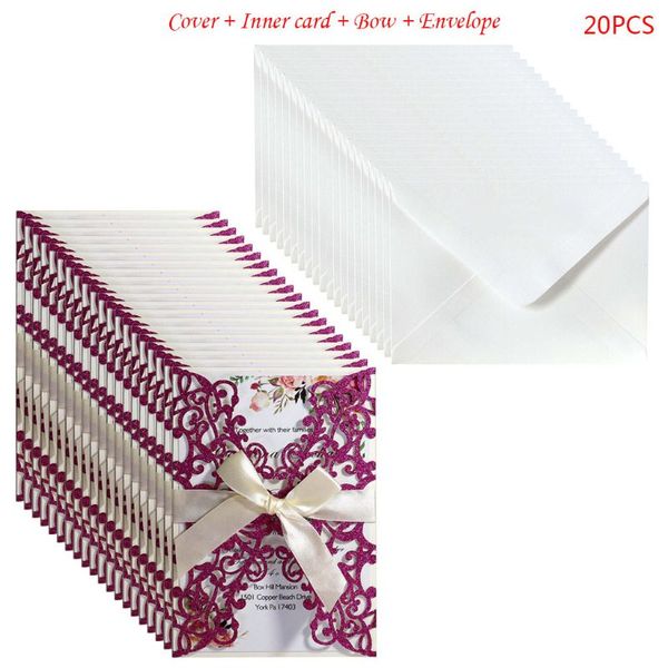 

20 pcs glitter wedding invitation cards personalized hollow out cover pockets r7rc