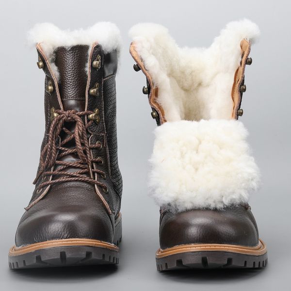 

40 degree natural wool boots warmest handmade men winter shoes genuine leather snow boots big size, Black