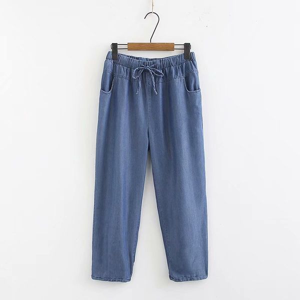 

women's jeans plus size women blue light denim ankle trousers