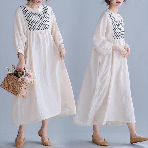 

2019 design artistic embroidered mid-length skirt cotton and slimming 2019 design artistic dressembroidered dress mid-length linen skirt cot, Black;gray