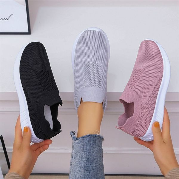

hkxn women shoes knitting sock sneakers 2020 spring slip on flat shoes women plus size loafers flats vulcanized t, Black