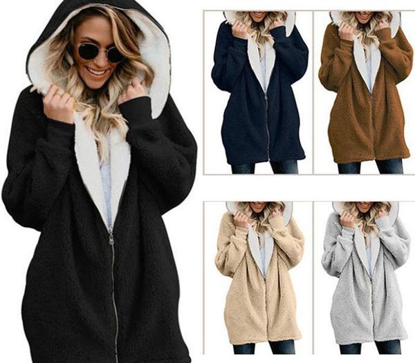 

autumn winter basic jacket women zipper hooded fur long coat women plus size new casual ladies clothes outwear jackets bdr677 y200101, Black;brown