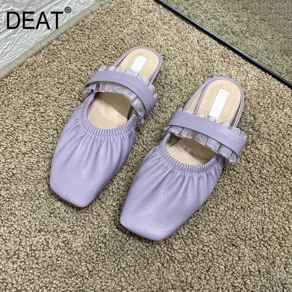 

deat] 2020 new spring summer square toe shallow elastic band pleated casual flat slippers women shoes fashion tide 10i750, Black