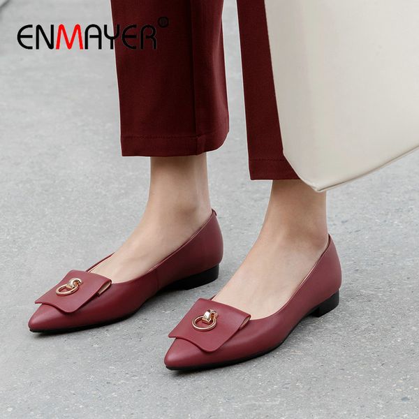 

enmayer 2020 повседневный натуральная кожа основные остроконечные toe слип-on женская обувь высокие каблуки весна / осень сладкие свадебная, Black